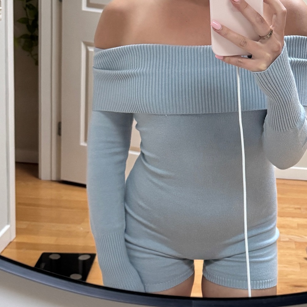 Off-Shoulder Light Blue romper